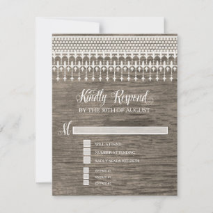 RSVP Rustic Vintage Lace Wood Script Typography Card