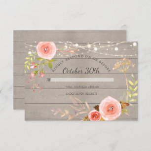 RSVP Rustic Wood Botanical Floral Invitation