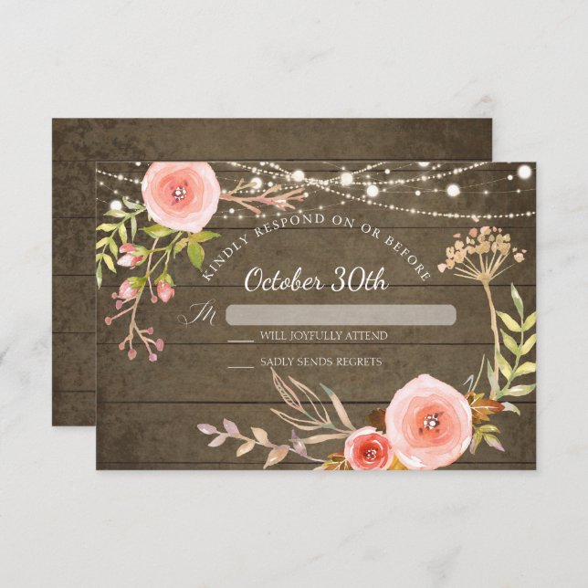 RSVP Rustic Wood Elegant Painted Botanical Floral Invitation (Front/Back)