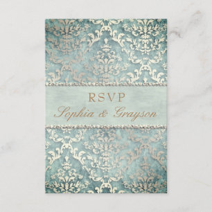 RSVP Sage Green Glimmer Damask Wedding Invitation