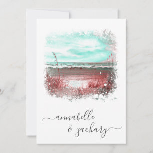 ** RSVP - Sea Beach Ocean QR AR7 Wedding Invitation