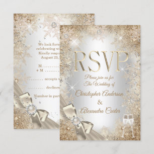 RSVP Silver Beige Cream Pearl Bow Snowflake Invitation