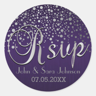 RSVP   Silver Dots and Purple   Personalise Classic Round Sticker