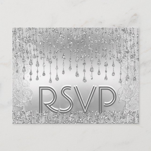 RSVP | Silver Falling Stars Invitation Postcard (Front)