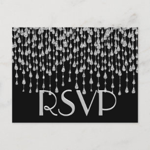 RSVP   Silver Falling Stars Invitation Postcard