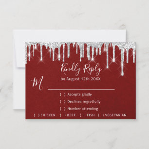 RSVP Silver Grey Drips Wedding Event Red Card
