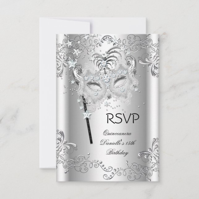 RSVP Silver Quinceanera 15th Birthday Masquerade (Front)