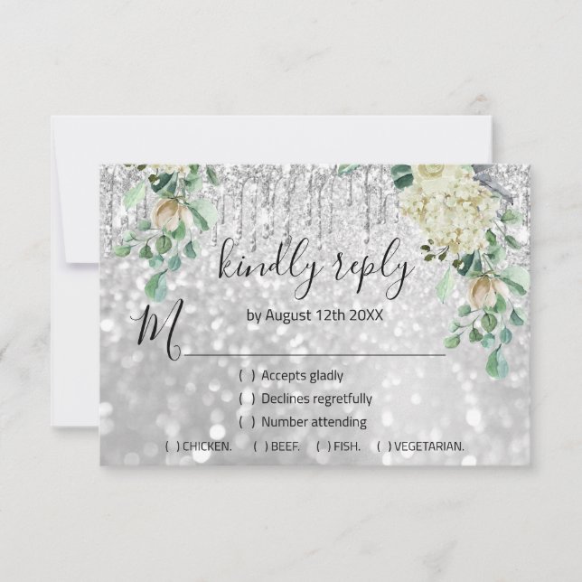 RSVP Silver Wedding Glitter Bridal Mint Glitter Card (Front)