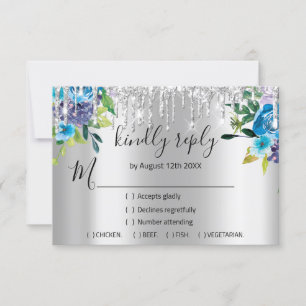 RSVP Silver Wedding Glitter Bridal Navy VIP Drips Card