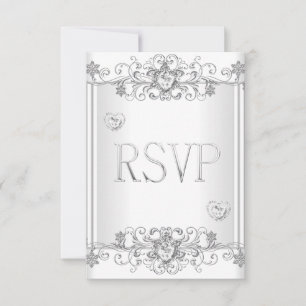 RSVP Silver White Diamond Hearts 2 Card