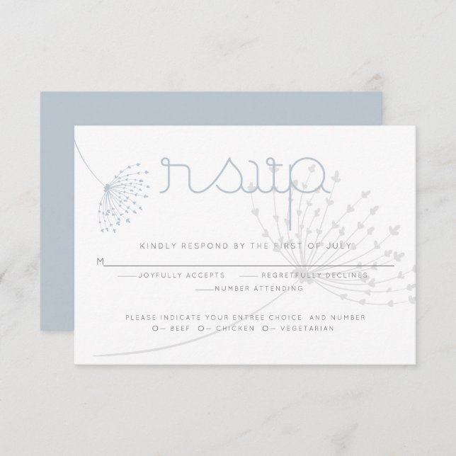 RSVP | Simple Charcoal Grey Dusty Blue  Flower Invitation (Front/Back)
