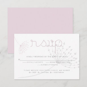 RSVP   Simple Charcoal Grey Pale Pink Flower Invitation