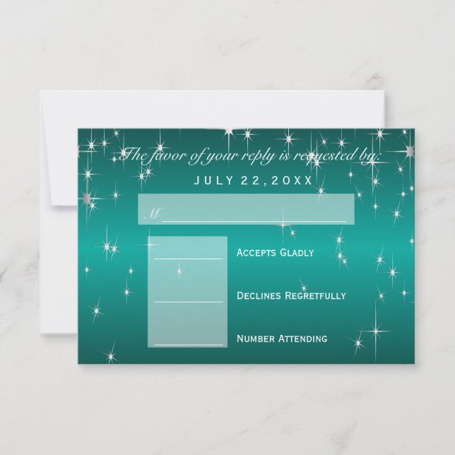 RSVP  Star Lights in Metallic Teal - RSVP Card (Front)