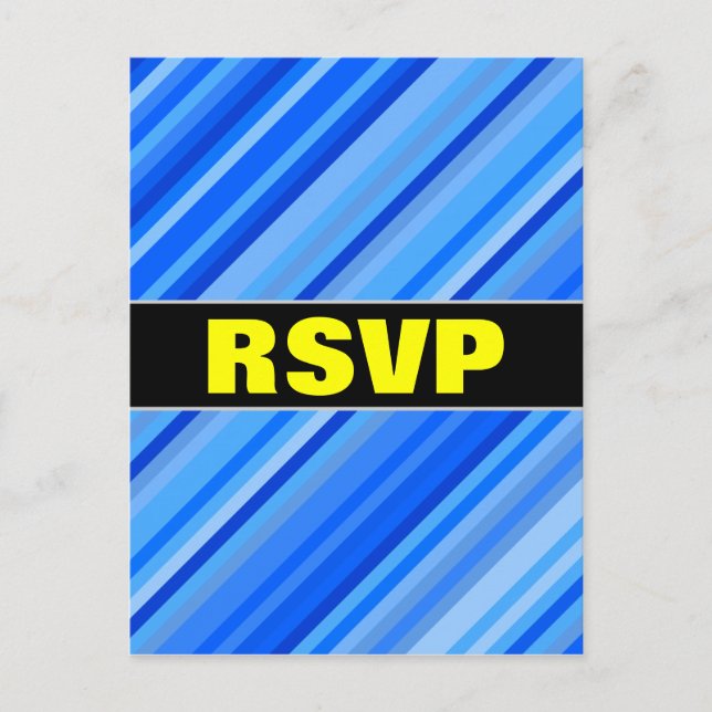 "RSVP" + Stripes of Blue Pattern Postcard (Front)