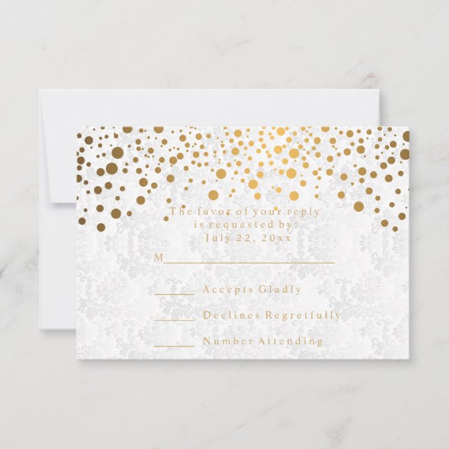 RSVP Stylish Confetti Gold Dot Wedding Card (Front)