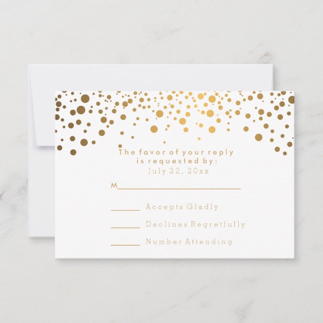 RSVP Stylish Gold Confetti White Wedding (Front)