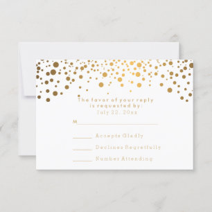 RSVP Stylish Gold Confetti White Wedding Card