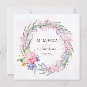 *~* RSVP Sweet Boho Floral Wreath QR AR12 Wedding Invitation