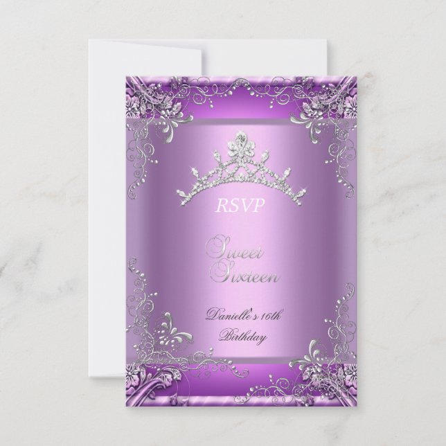 RSVP Sweet Sixteen 16 16th Birthday Party Purple (Front)