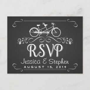 RSVP Tandem Bicycle for 2 Chalkboard Reply Invitation Postcard