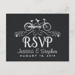 RSVP Tandem Bicycle for Two Black Burlap Reply Invitation Postcard
