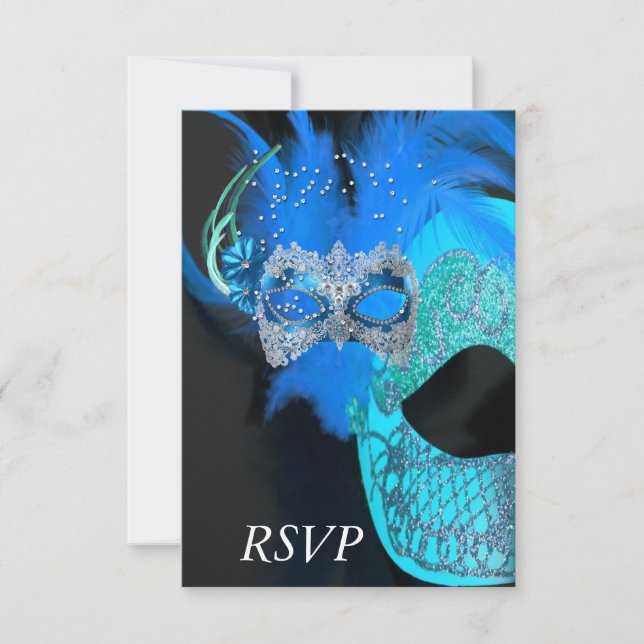 RSVP Teal Blue Black Masks Masquerade Ball Party (Front)