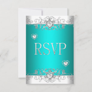 RSVP Teal Silver White Diamond Hearts Card