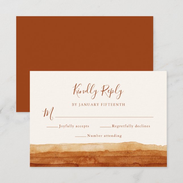 RSVP Terracotta Abstract Desert Wedding  Card (Front/Back)