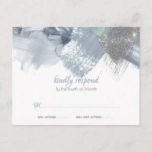 RSVP   Trendy Brushstrokes Dusty Blue Pewter Enclosure Card