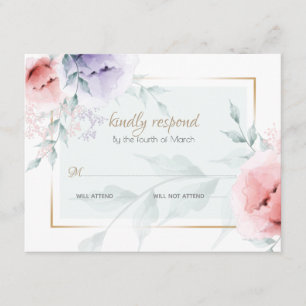 RSVP   Trendy Coral & Lilac Aquarelle Peonies Enclosure Card