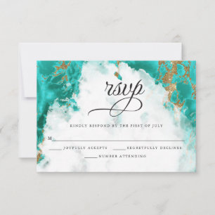 RSVP Turquoise Watercolor Geode BarefootBride™ Card