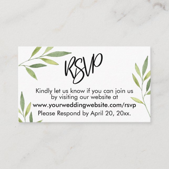 RSVP Typography Green Foliage Wedding Insert Card (Front)