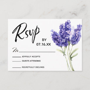 RSVP Typography, Lavender Watercolor Flowers Card