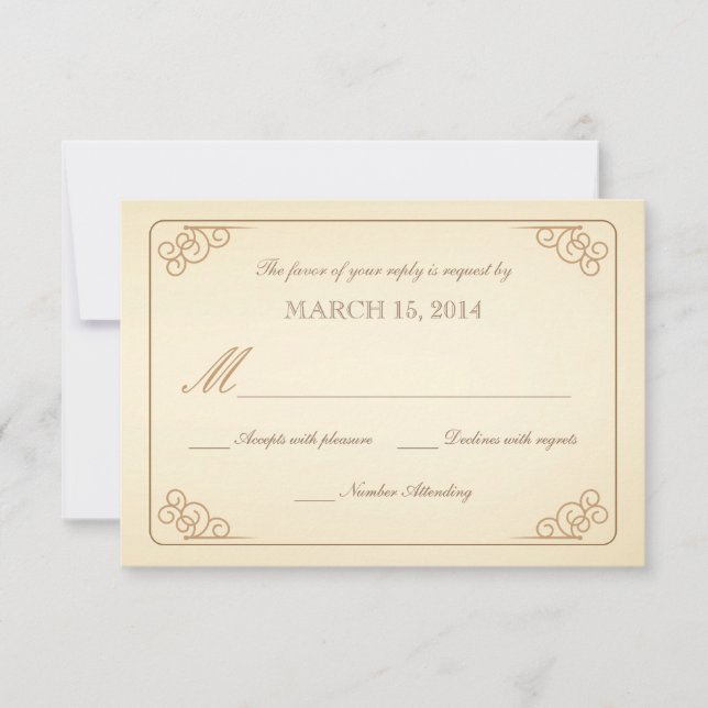 RSVP Vintage Scrolls Modern Wedding Reply Card (Front)