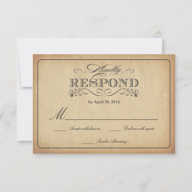 RSVP Vintage Stained Parchment Wedding Reply Card (Front)