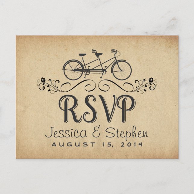 RSVP Vintage Tandem Bicycle Reply Postcards (Front)