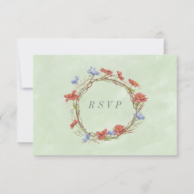 RSVP w meal choices watercolor wildflower wreath Card (Back)