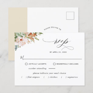 RSVP w/without Meals,  Earthy Blooms Beige Floral Postcard