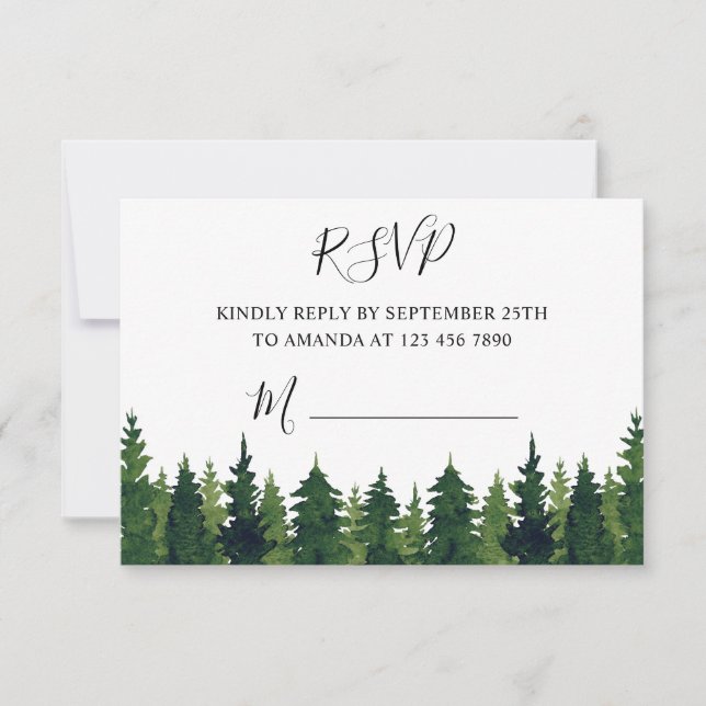 RSVP Watercolor Green Trees  Card (Front)