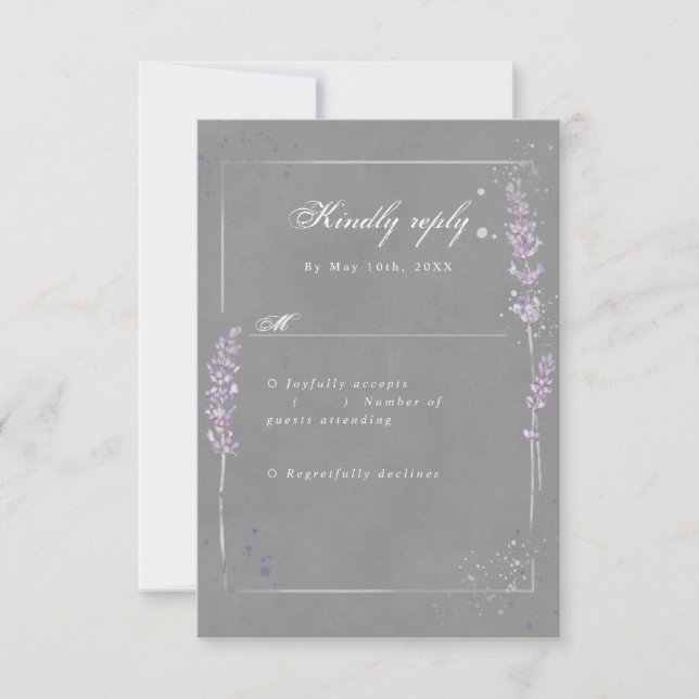 RSVP watercolor lavender grey wedding rsvp Card (Front)