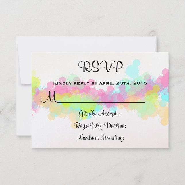 RSVP Watercolor Splatter Colourful Abstract Design Card (Front)