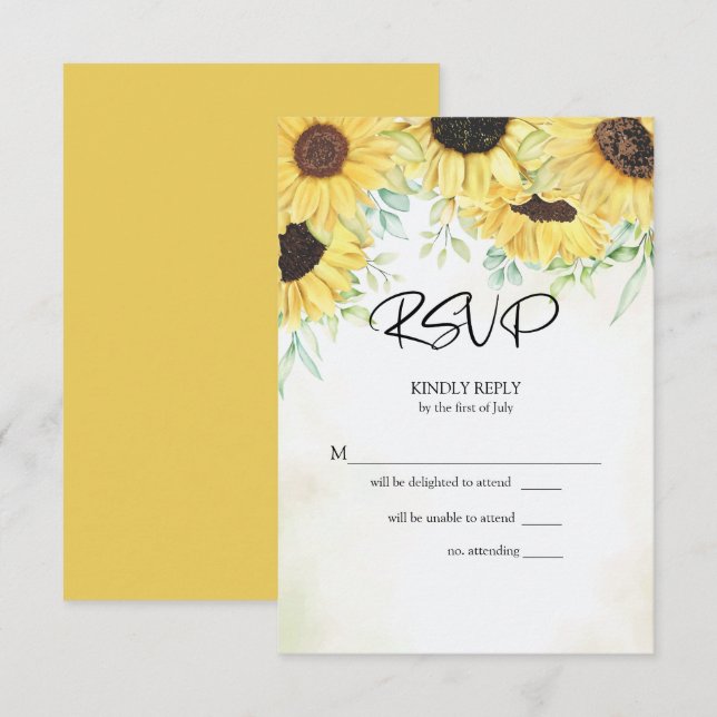 RSVP Watercolor Yellow Sunflowers Card (Front/Back)