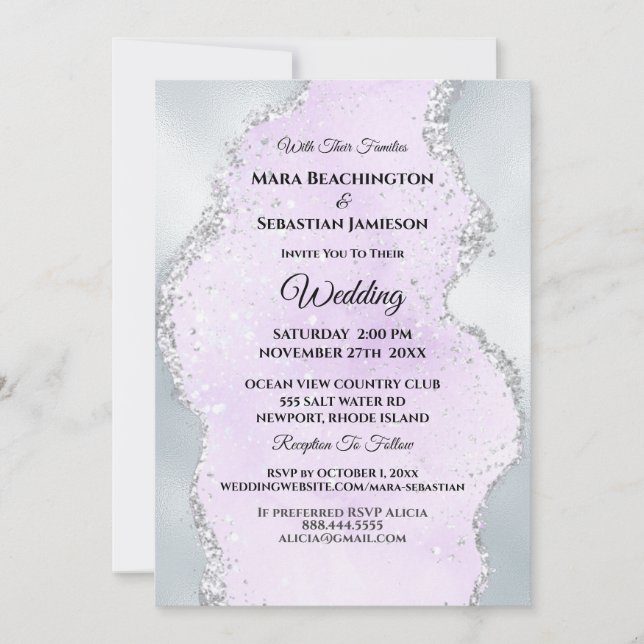 *~* RSVP Website Abstract Silver Foil AR13 Wedding Invitation (Front)