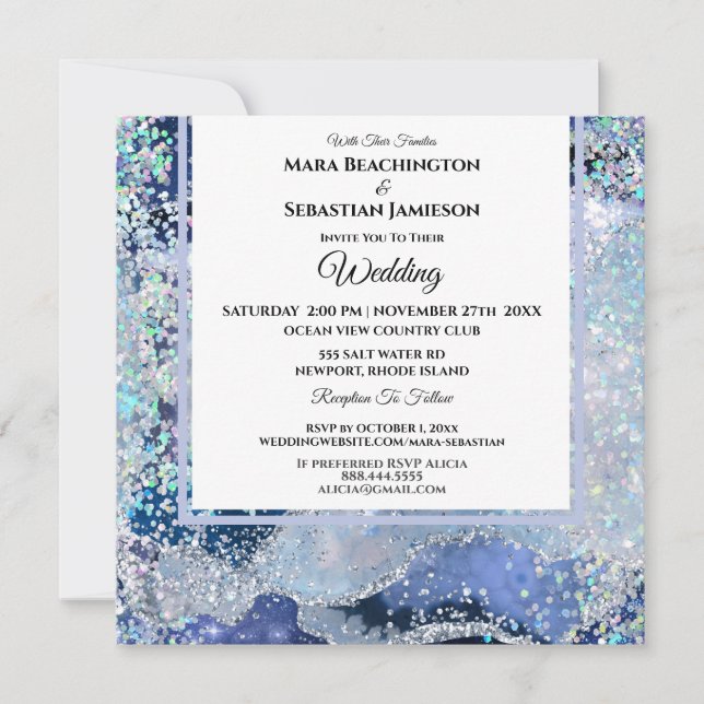 *~* RSVP Website AGATE Stars AR13 NAVY Wedding Invitation (Front)