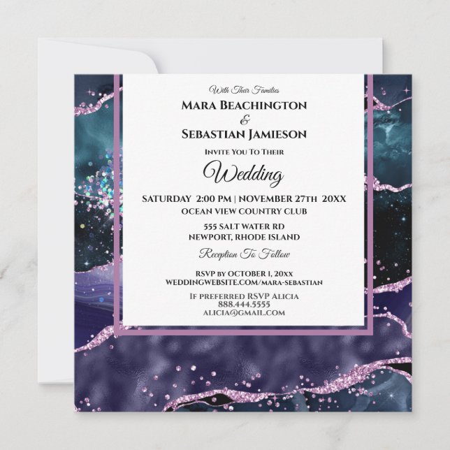 *~* RSVP Website AGATE Stars Purple AR13 Wedding Invitation (Front)