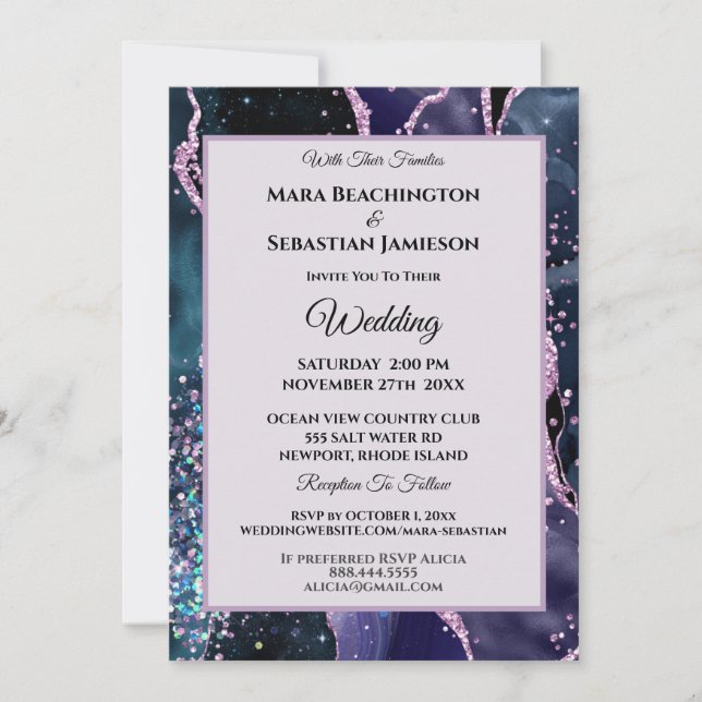 *~* RSVP Website - Purple AGATE Stars AR13 Wedding Invitation (Front)