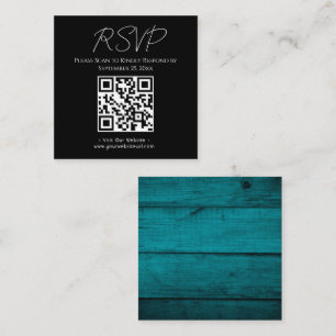 RSVP Website Rustic Blue Wood Wedding Square Business Card