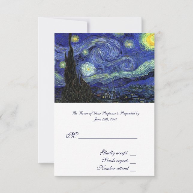 RSVP, wedding acceptance card, Starry Night RSVP Card (Front)