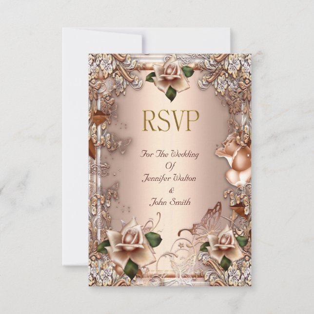 RSVP Wedding Beige Cream Gold Rose Set Card (Front)