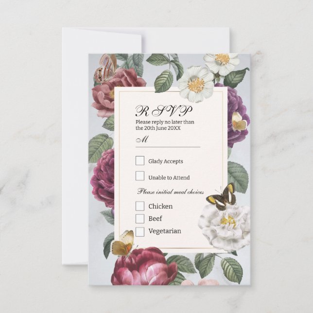RSVP Wedding Bloom Floral Flower Butterfly Invitation (Front)